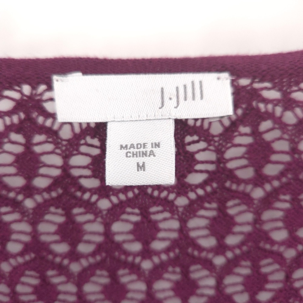 J.Jill Duster Cardigan Women Medium Purple Crochet Knit Open Longline Sweater - Picture 5 of 8